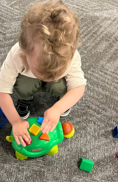 toddler with turtle