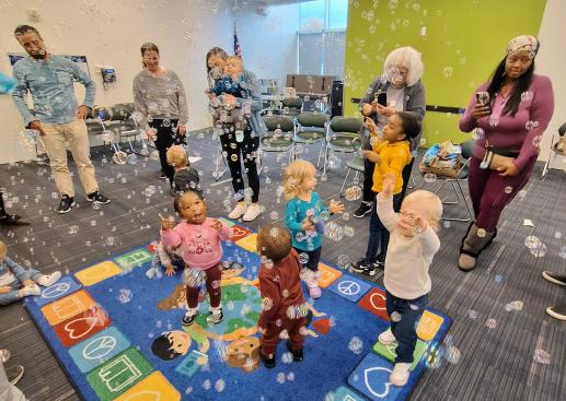 Play time following Baby Club in the Fall, 2023, ending with bubble fun!