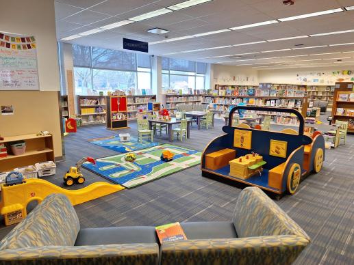 Brook Park Branch children's area, with lots of toys and activities to enjoy, for babies, toddlers, preschoolers and older children.