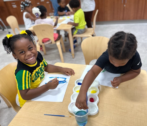 Two children painting.