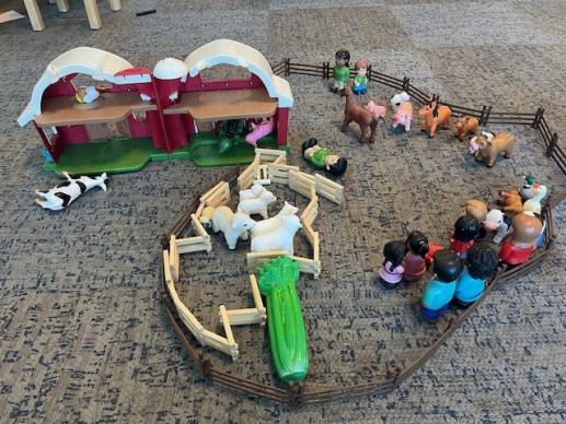 A barn, farm animals, and tractors were offered along with blocks and families enjoyed the creative expression and building.
