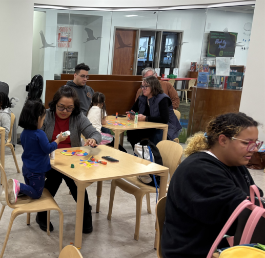 Group doing art craft.