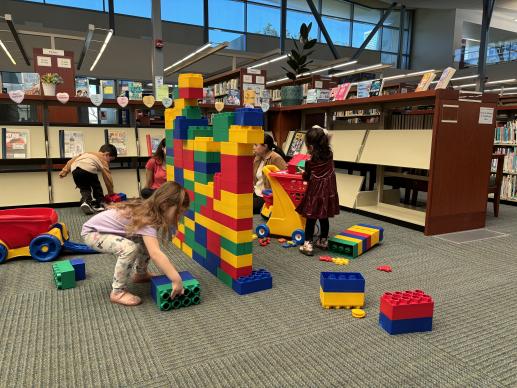 Children play with giant building blocks in the South Oxnard Branch Library