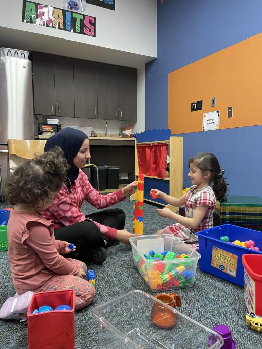 Family playing with blocks.