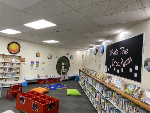 Image of bins, toys and parenting collection in the Spring Branch-Memorial Library.