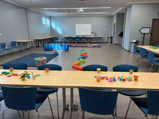 Playtime set up in a meeting room.