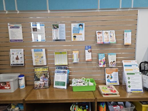 The Kelver Library children's space includes toys, materials to checkout, and free resources to connect with the community.