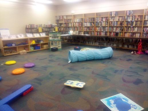 Mengle Memorial Library space for 1-2-3 Grow with Me program.  Where children play with developmentally appropriate toys during programs as adults ask questions of child development professionals.