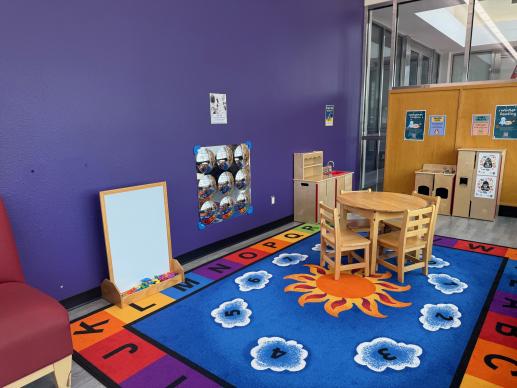 Denton Public Library's play kitchen and and table with chairs
