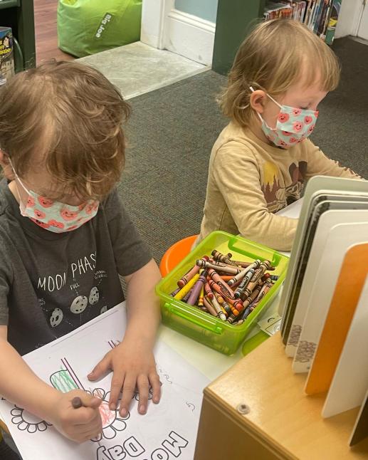 Coloring station available for children