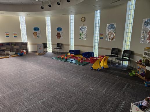 Toys arranged around the room