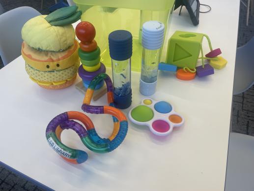 A variety of children's manipulative toys are available in the Children's Area.